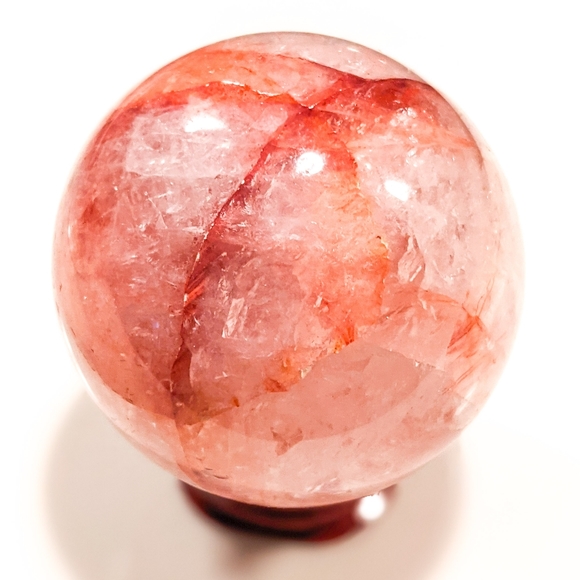 6cm Strawberry Quartz Crystal Ball Sphere with Walnut Wooden Stand 212g+ 55-60mm - Picture 6 of 8
